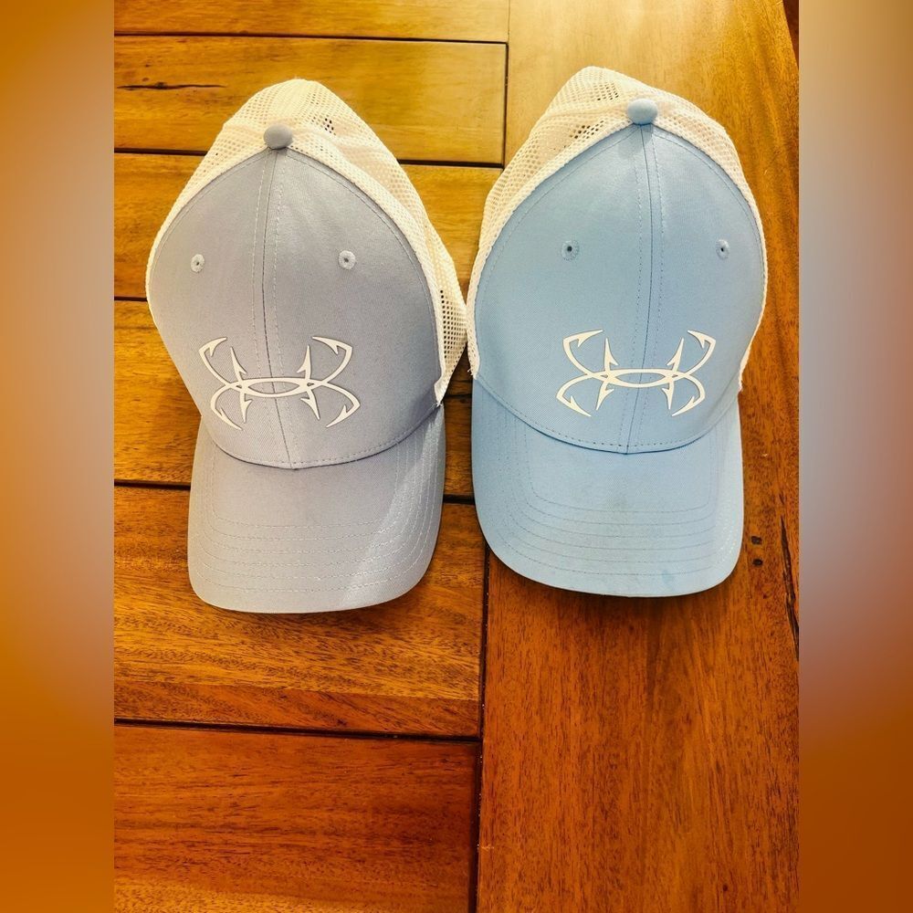 Under Armour Light Blue and White Caps; Size XL UA PRO FIT
